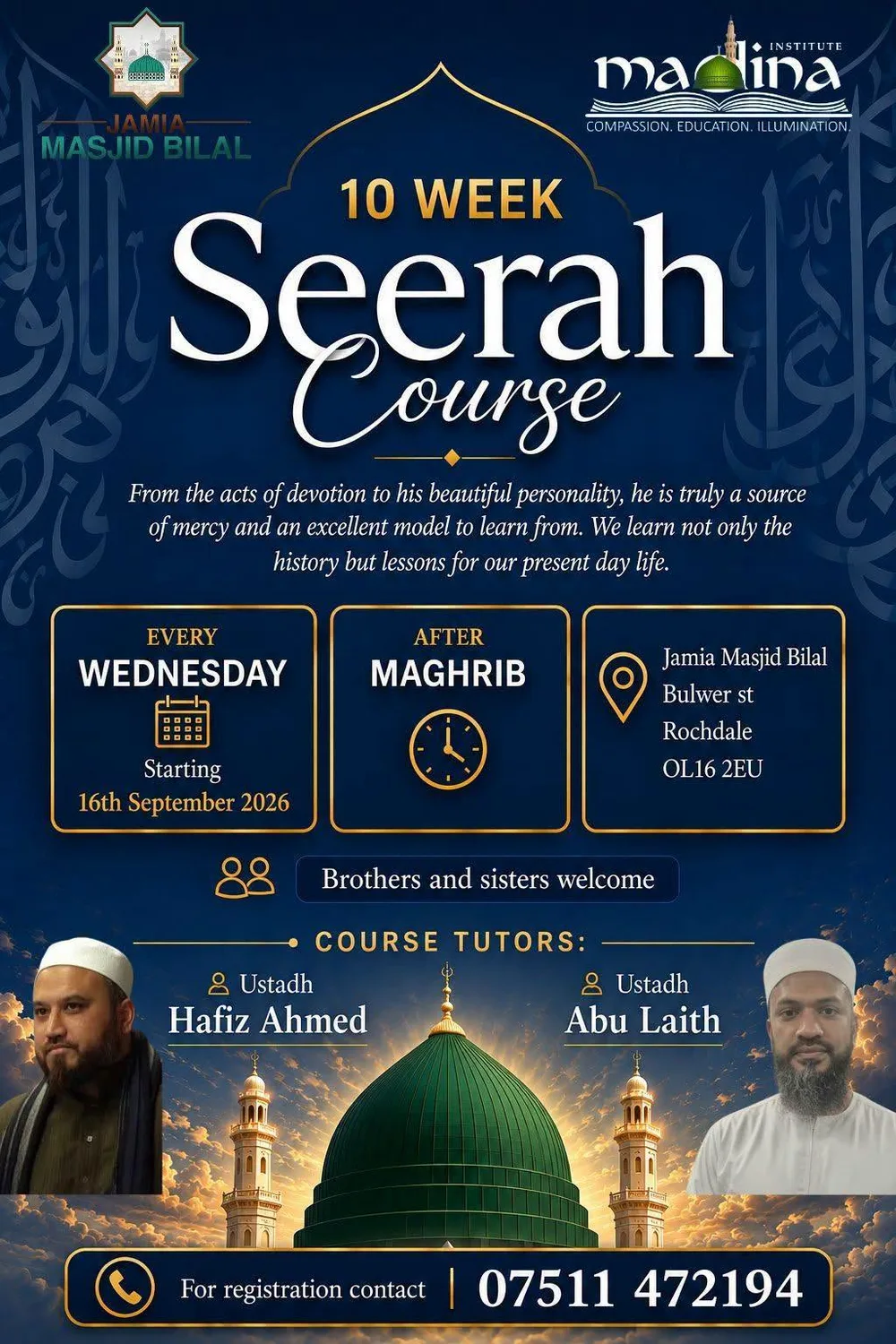 10-Week Seerah Course (free) | Jamia Masjid Bilal, Rochdale