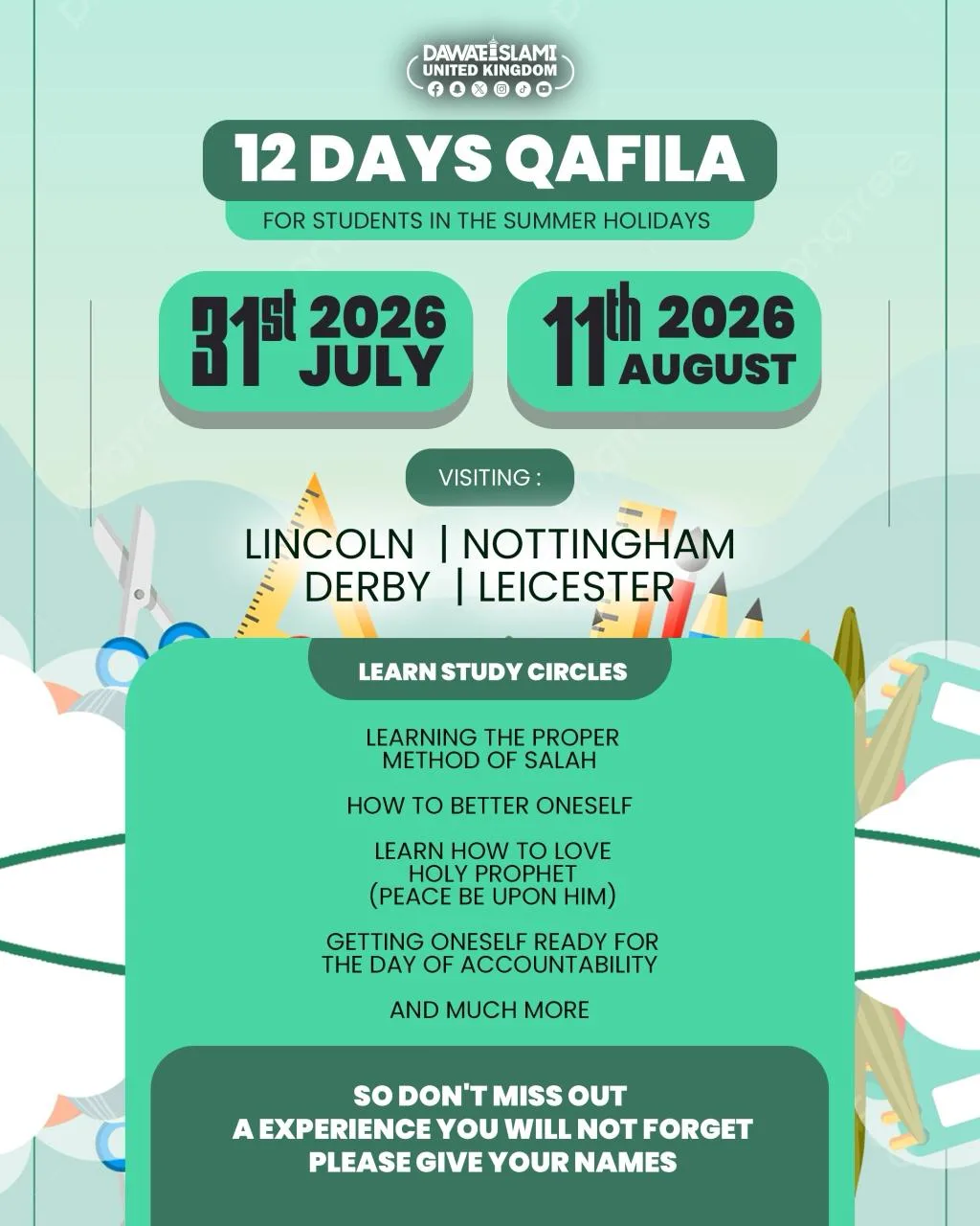 12 DAYS QAFILA FOR STUDENTS IN THE SUMMER HOLIDAYS
