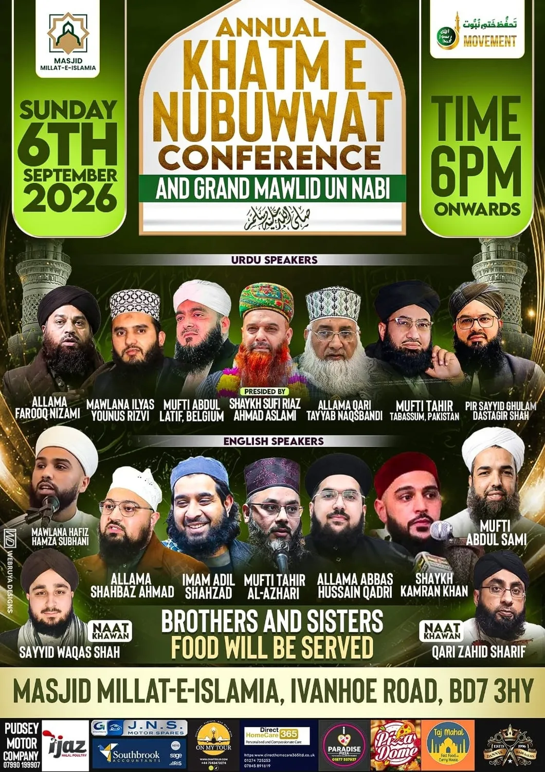 Annual Khatm-e-Nubuwwat & Grand Mawlid Conference 2026 | Bradford