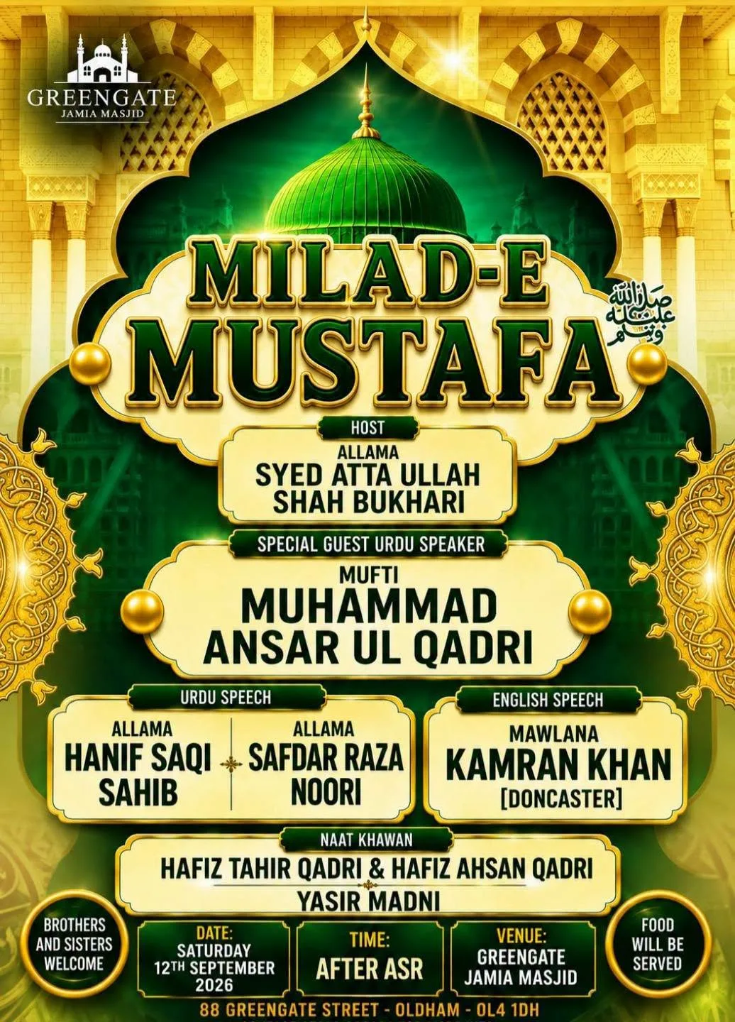 Annual Milad-e-Mustafa 2026 | Greengate Jamia Masjid, Oldham