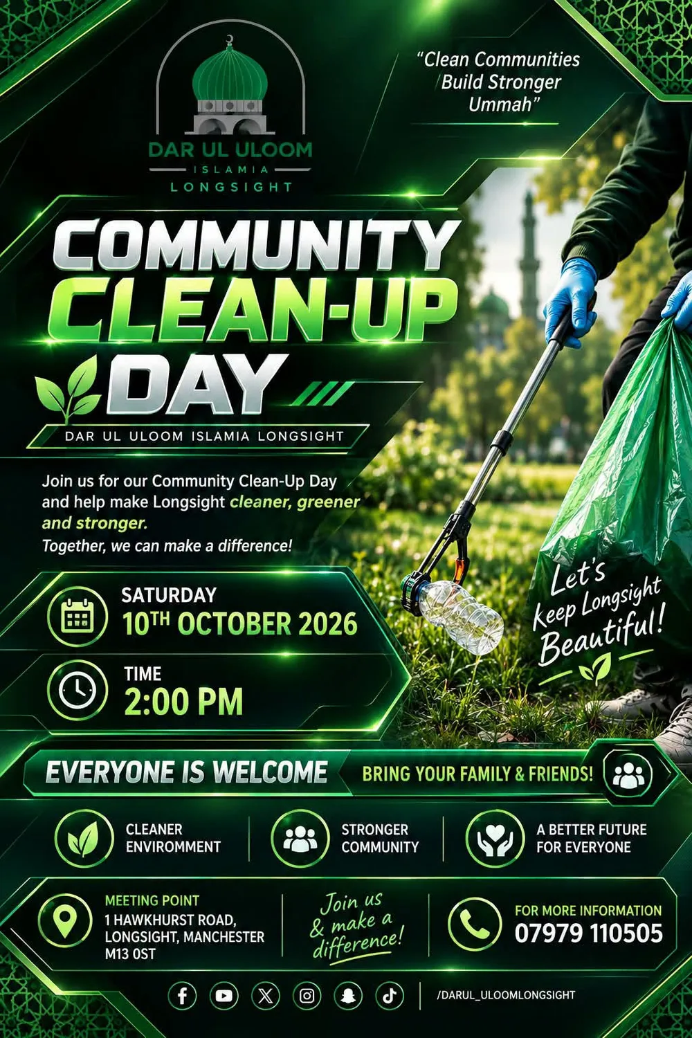 Community Clean-Up Day at Dar ul Uloom Islamia Longsight
