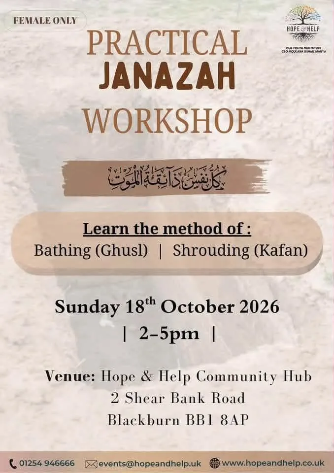 Female-Only Practical Janazah Workshop at Hope & Help Community Hub, Blackburn