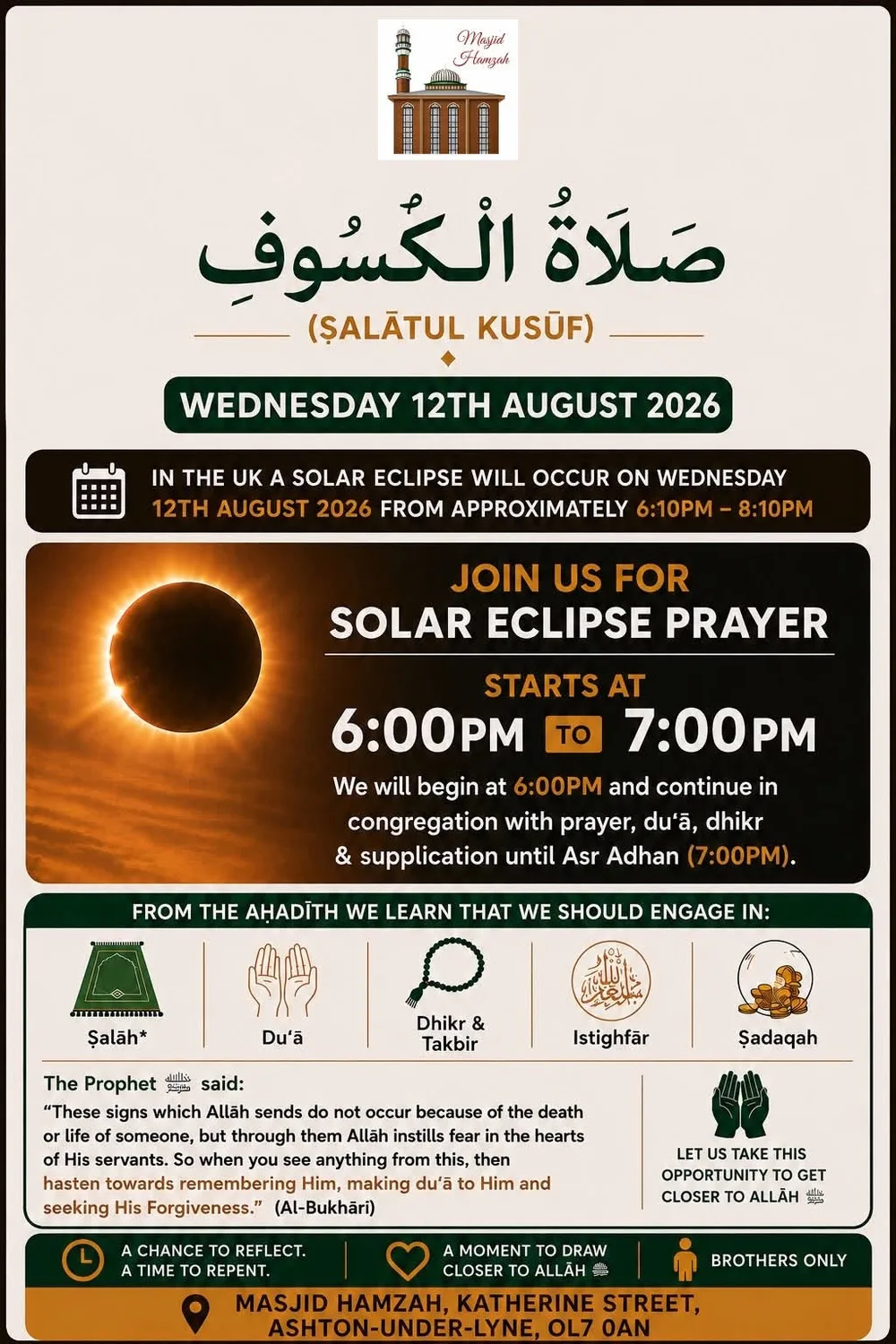 Solar Eclipse Prayer (ṣalātul Kusūf) at Masjid Hamzah